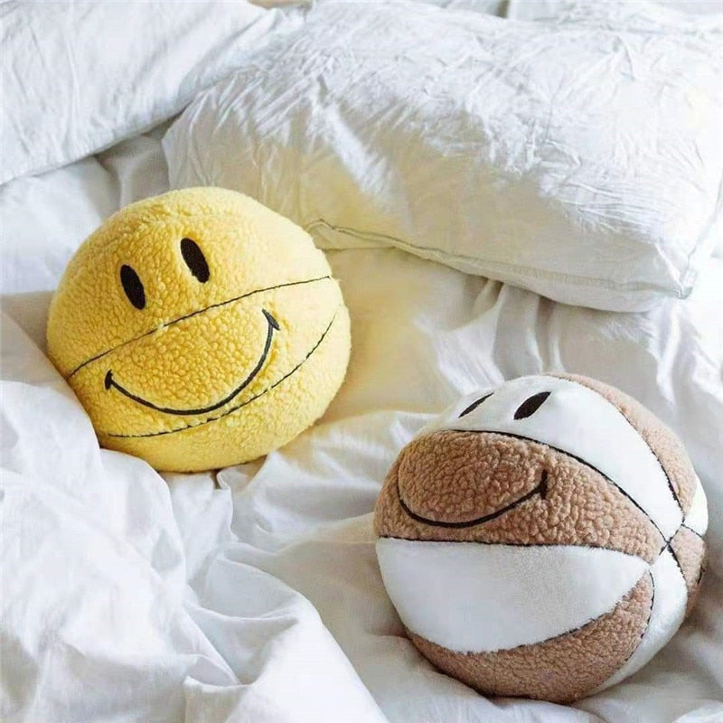 Smiley Basketball Plushie Throw Pillow